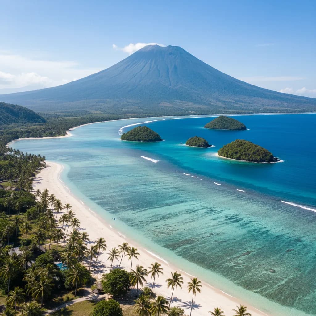 Scenic freefall view over Asian coastline